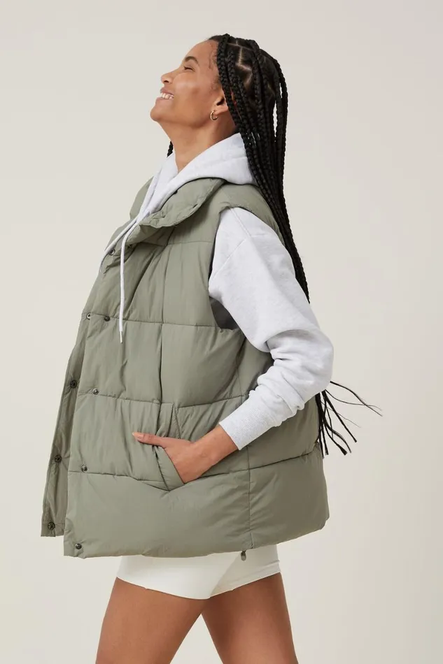 Women Puffers and Jackets Cotton On The Recycled Mother Puffer Vest 20 Dusty Khaki
