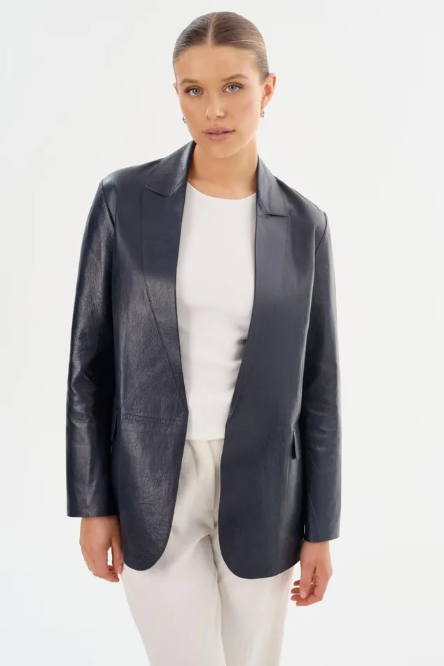 Women QUIRINA Leather Blazer Navy LAMARQUE Leather Jackets