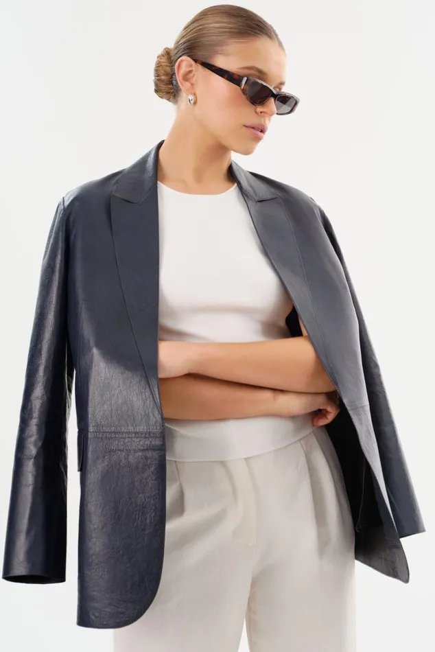 Women QUIRINA Leather Blazer Navy LAMARQUE Leather Jackets