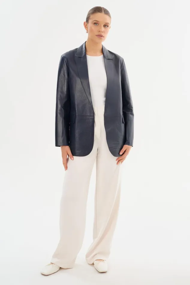 Women QUIRINA Leather Blazer Navy LAMARQUE Leather Jackets