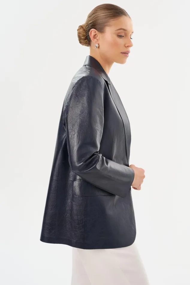 Women QUIRINA Leather Blazer Navy LAMARQUE Leather Jackets