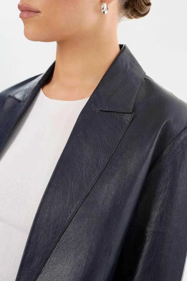 Women QUIRINA Leather Blazer Navy LAMARQUE Leather Jackets