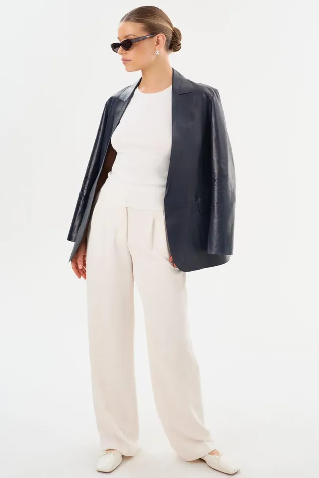 Women QUIRINA Leather Blazer Navy LAMARQUE Leather Jackets