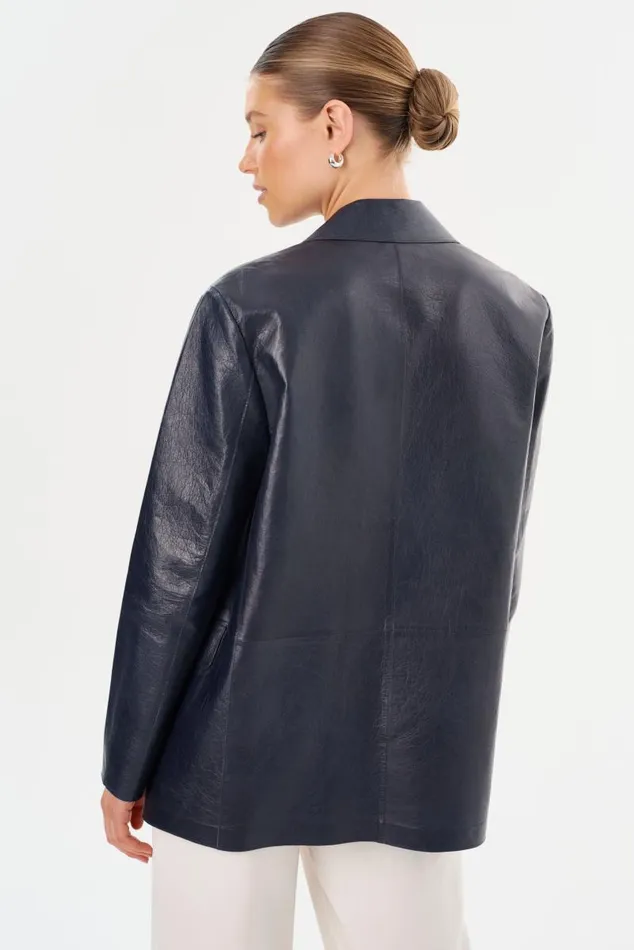 Women QUIRINA Leather Blazer Navy LAMARQUE Leather Jackets