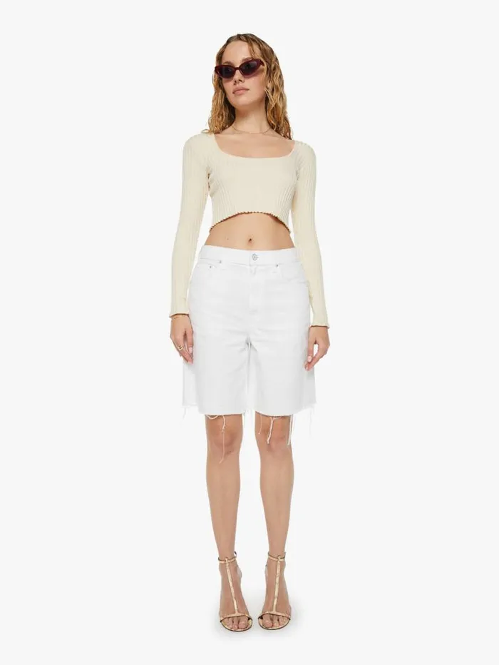 Women Relaxed Mother Denim SNACKS The Yummy Bermuda Fray White