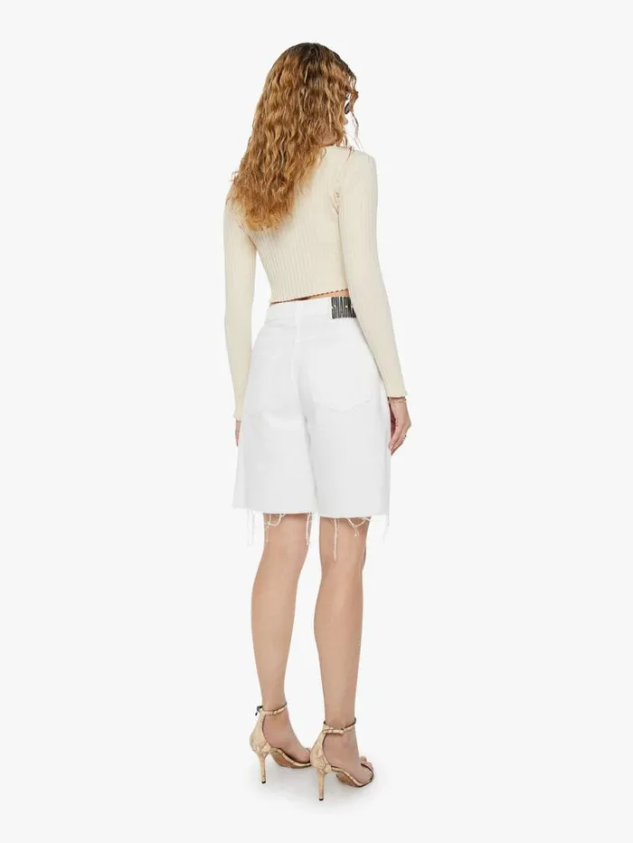 Women Relaxed Mother Denim SNACKS The Yummy Bermuda Fray White