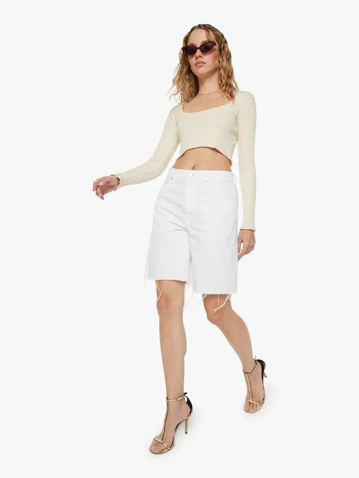 Women Relaxed Mother Denim SNACKS The Yummy Bermuda Fray White