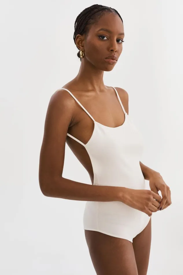 Women RENATA Knit Bodysuit Off White LAMARQUE Tops