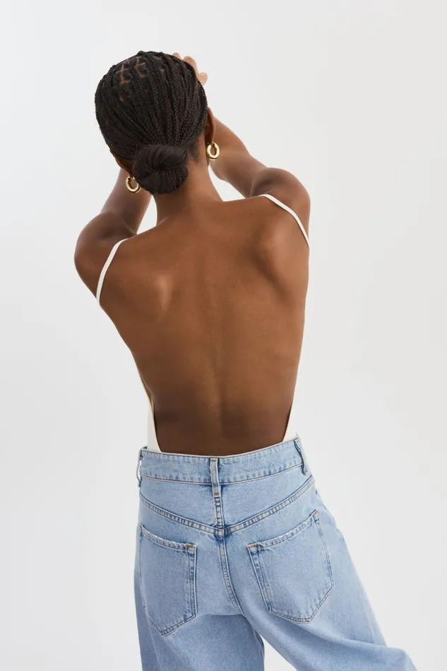 Women RENATA Knit Bodysuit Off White LAMARQUE Tops Women RENATA Knit Bodysuit Off White LAMARQUE Tops