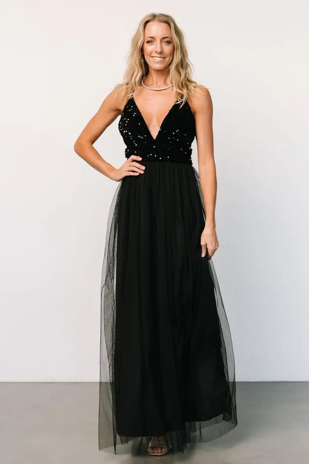 Women Revel Sequin Maxi Dress Black Baltic Born Embellished and Sequined