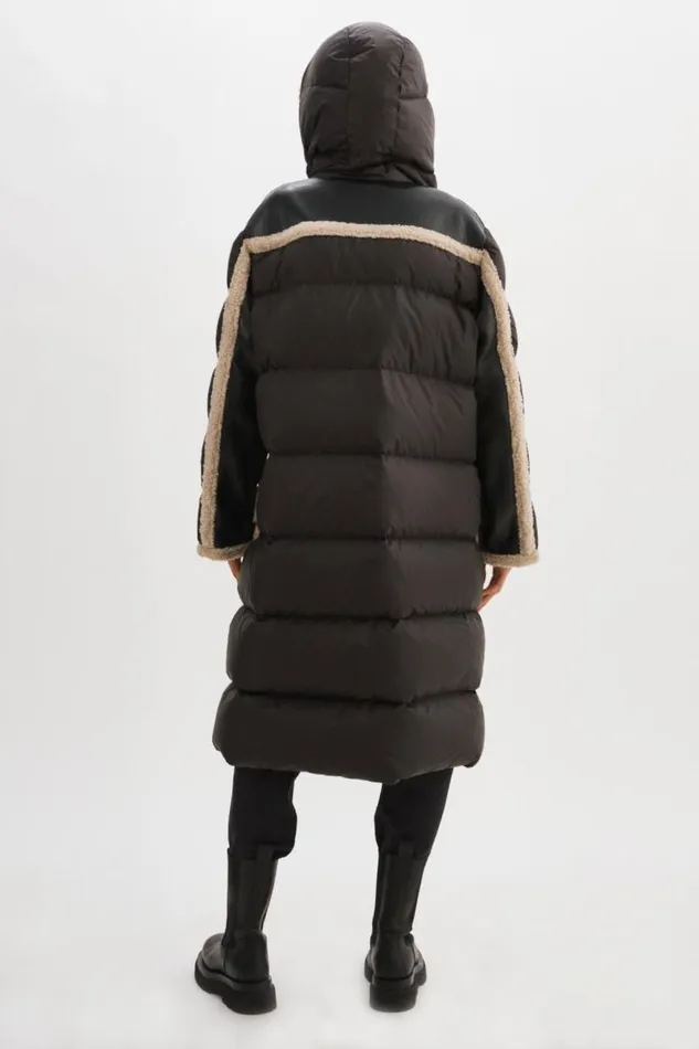 Women REXANA Mixed Media Puffer Coat Blackecru LAMARQUE Sherpa