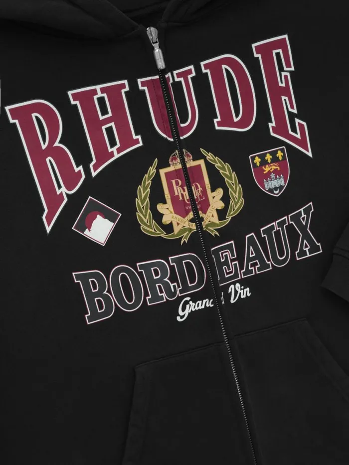 Women Rhude Tops BORDEAUX GRAND VIN ZIPUP HOODIE Black