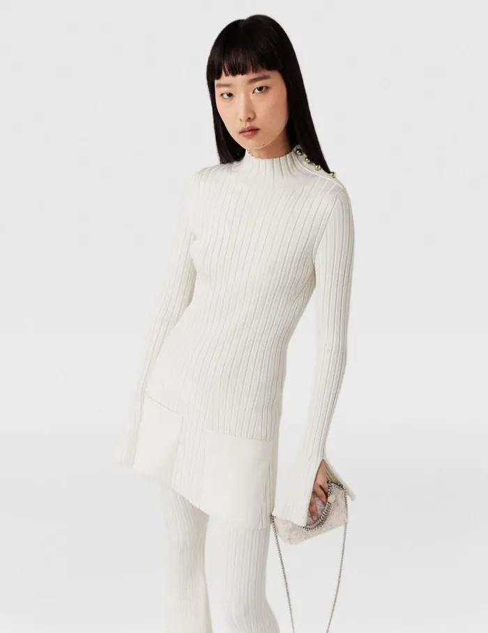 Women Ribbed Long Sleeve Mini Dress Pure White Stella McCartney Knitwear
