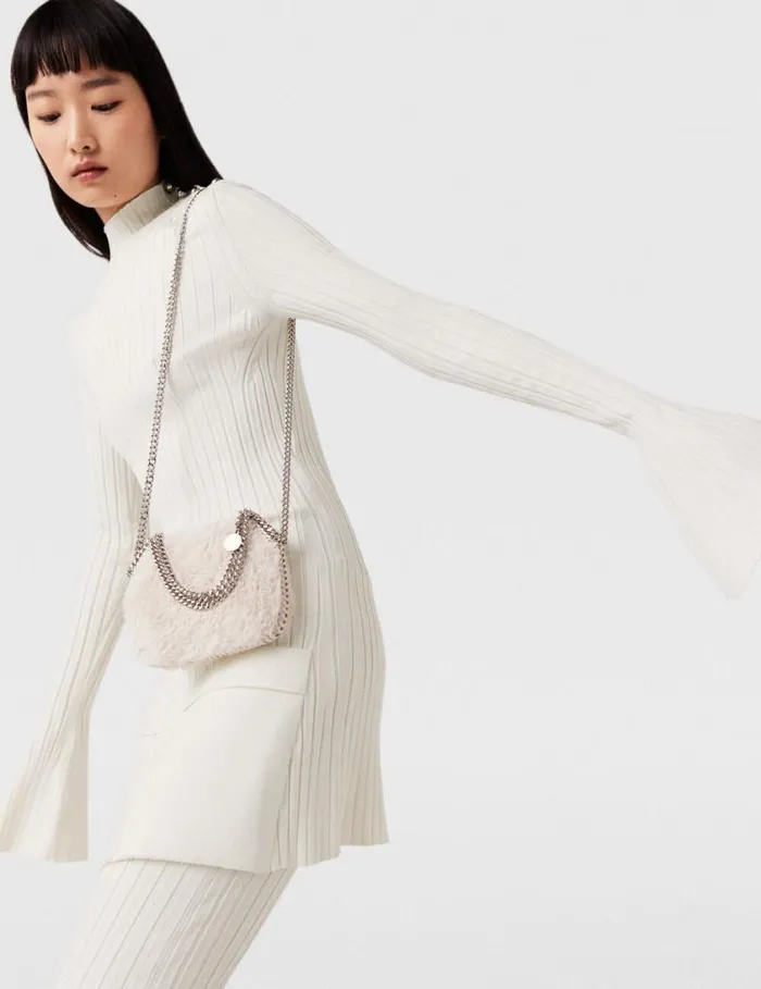 Women Ribbed Long Sleeve Mini Dress Pure White Stella McCartney Knitwear