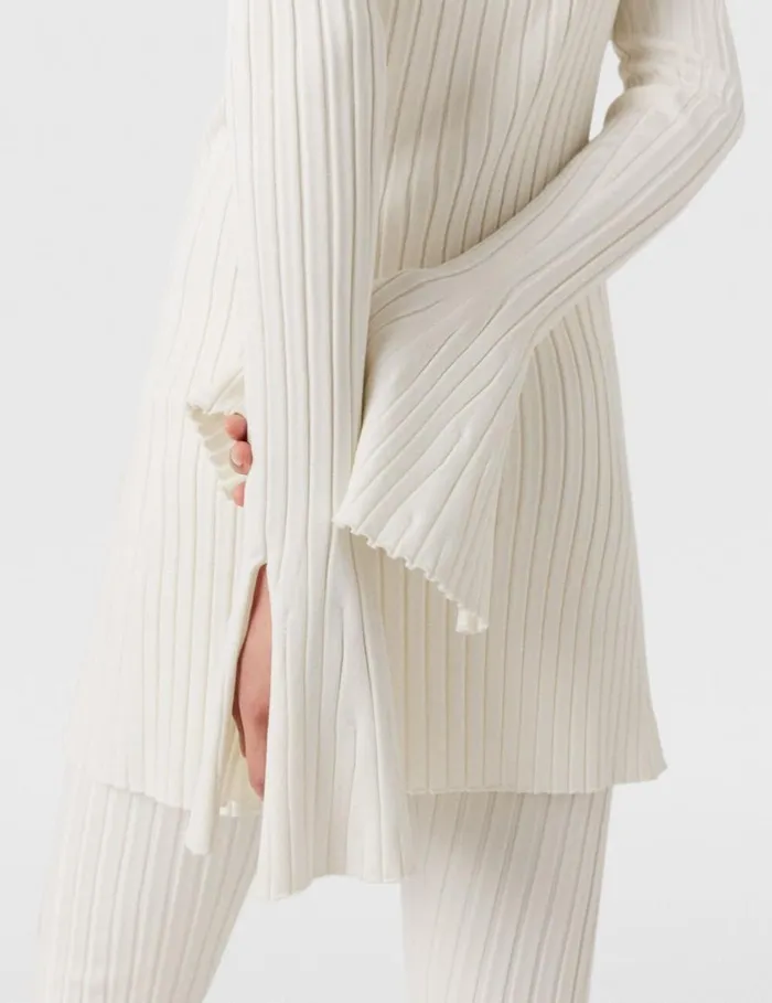 Women Ribbed Long Sleeve Mini Dress Pure White Stella McCartney Knitwear