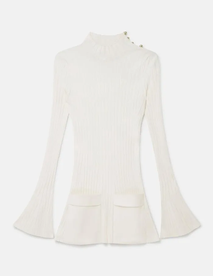 Women Ribbed Long Sleeve Mini Dress Pure White Stella McCartney Knitwear