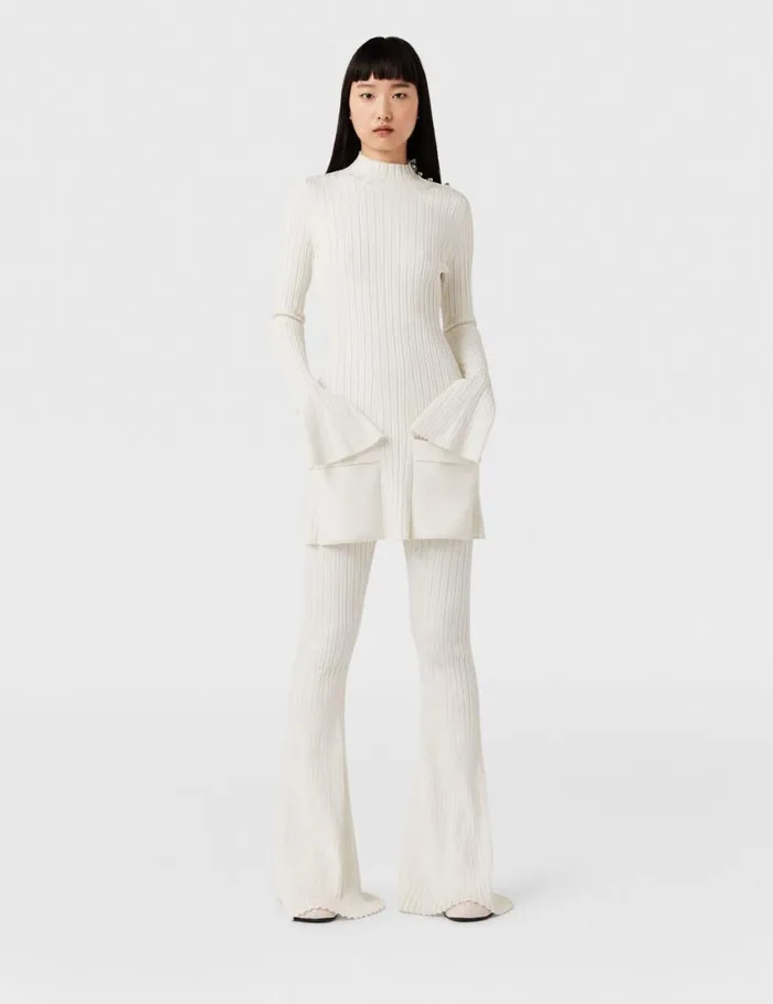 Women Ribbed MidRise Flared Pants Pure White Stella McCartney Pants And Shorts