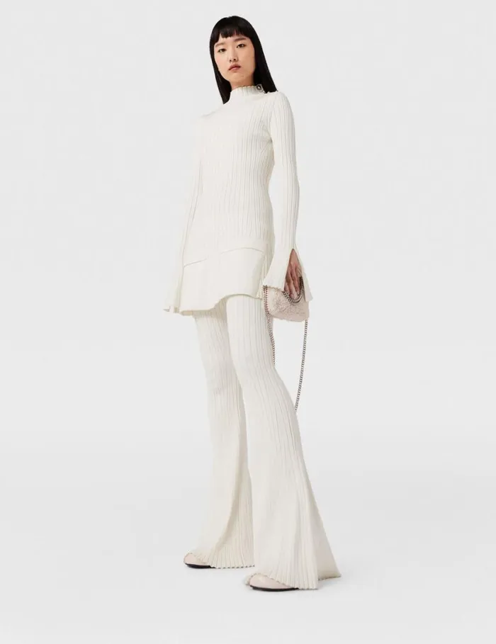 Women Ribbed MidRise Flared Pants Pure White Stella McCartney Pants And Shorts