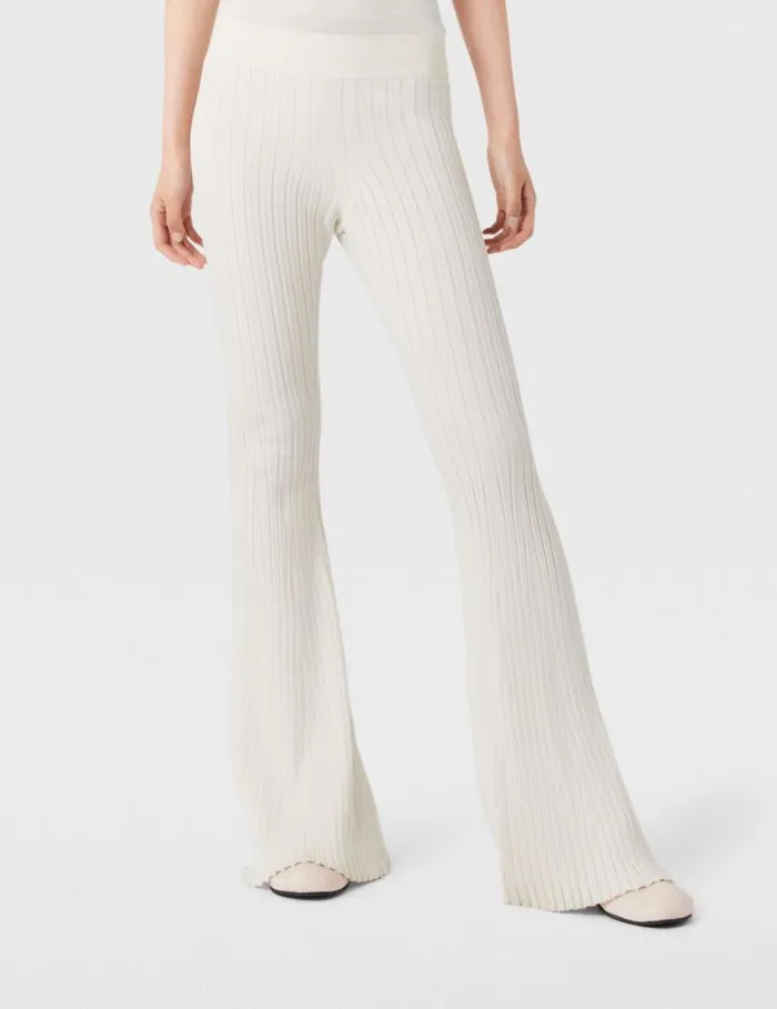 Women Ribbed MidRise Flared Pants Pure White Stella McCartney Pants And Shorts