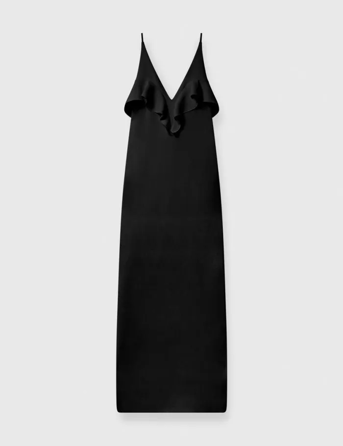 Women Ruffle Tier VNeck Dress Black Stella McCartney Dresses