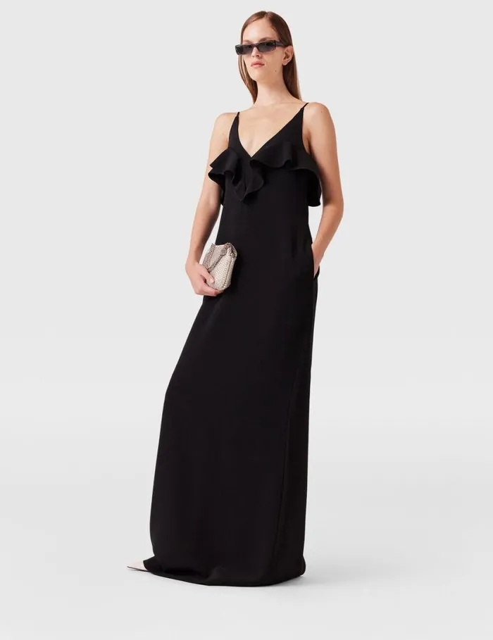 Women Ruffle Tier VNeck Dress Black Stella McCartney Dresses
