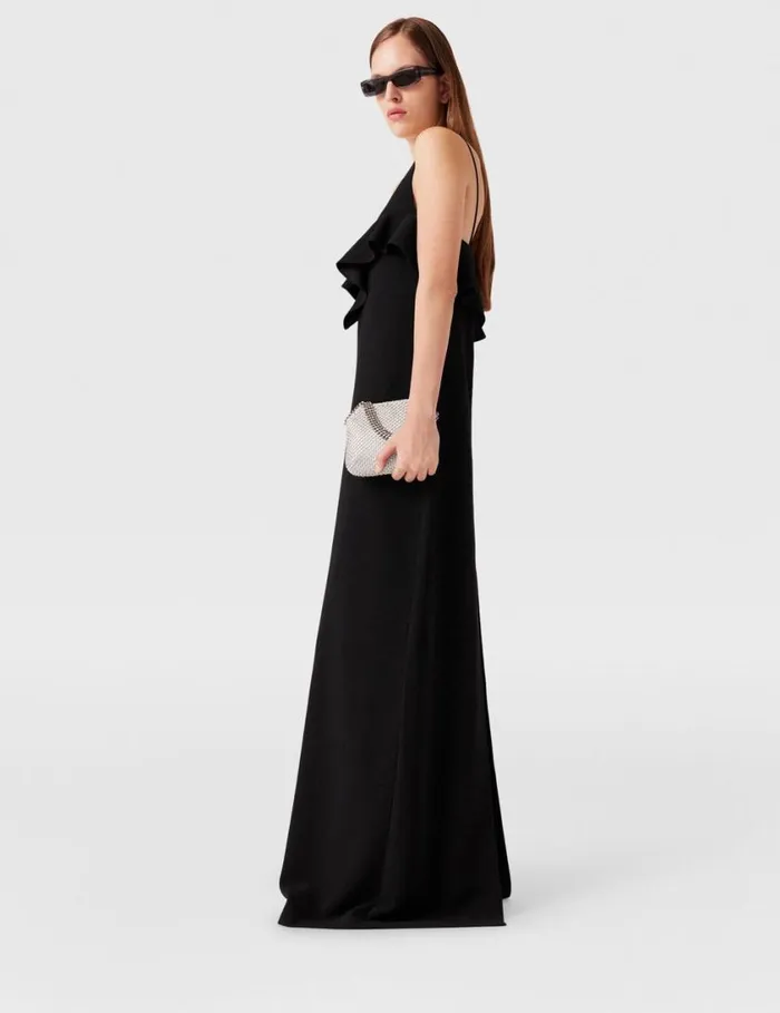 Women Ruffle Tier VNeck Dress Black Stella McCartney Dresses