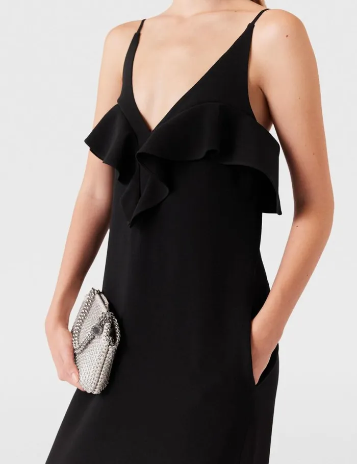 Women Ruffle Tier VNeck Dress Black Stella McCartney Dresses