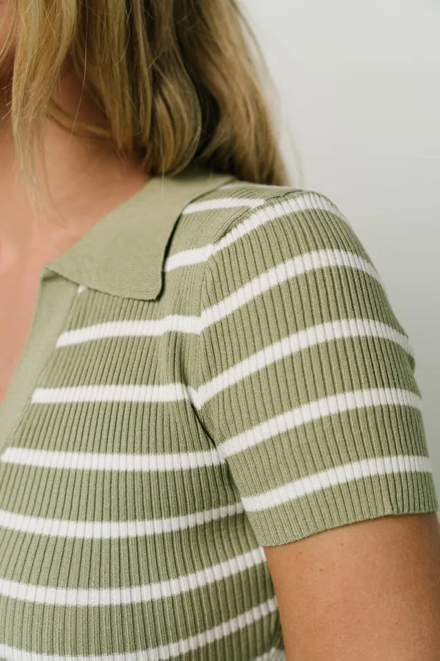 Women Ryan Ribbed Knit Top Olive Stripe Baltic Born Blouses and Shirts