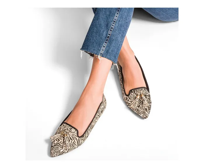 Women Sadie Tassel SlipOn Zebra Calf Hair Flats and SlipOns Hush Puppies Women Sadie Tassel SlipOn Zebra Calf Hair Flats and SlipOns Hush Puppies