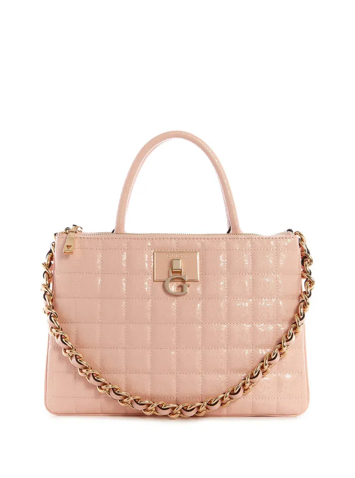 Women Satchel GUESS Pink Quilted Kobo Status Satchel
