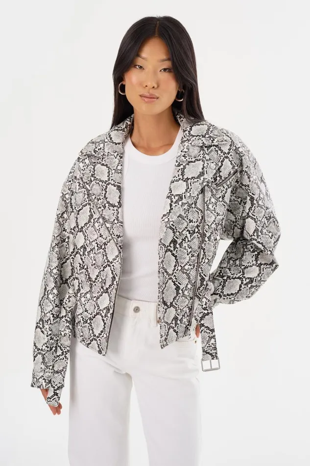 Women SHELIA Faux Leather Biker Jacket Python Print LAMARQUE Leather Jackets Women SHELIA Faux Leather Biker Jacket Python Print LAMARQUE Leather Jackets