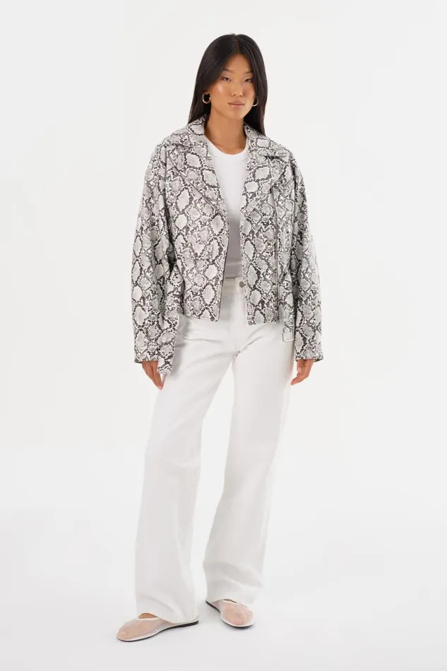 Women SHELIA Faux Leather Biker Jacket Python Print LAMARQUE Leather Jackets Women SHELIA Faux Leather Biker Jacket Python Print LAMARQUE Leather Jackets
