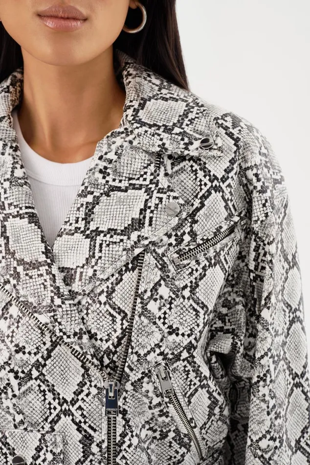 Women SHELIA Faux Leather Biker Jacket Python Print LAMARQUE Leather Jackets Women SHELIA Faux Leather Biker Jacket Python Print LAMARQUE Leather Jackets
