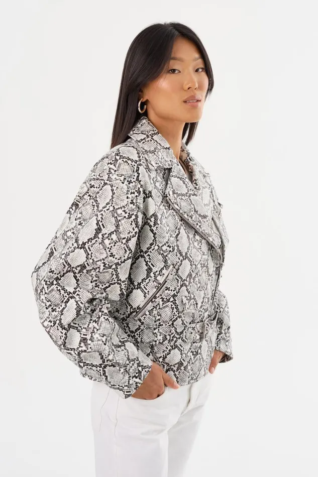 Women SHELIA Faux Leather Biker Jacket Python Print LAMARQUE Leather Jackets Women SHELIA Faux Leather Biker Jacket Python Print LAMARQUE Leather Jackets