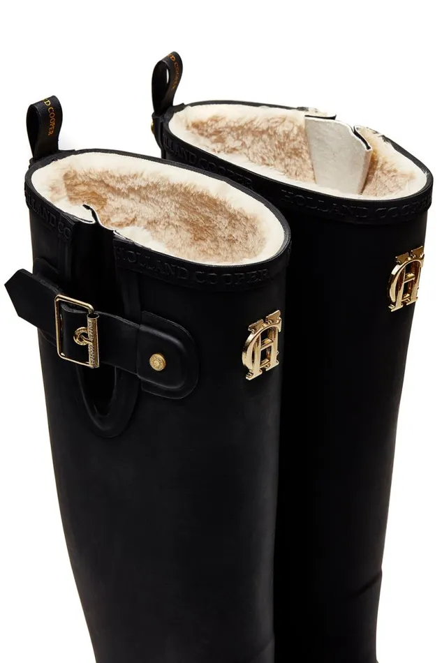 Women Sherpa Lined Regency Wellington Matte Black Holland Cooper Wellington Boots