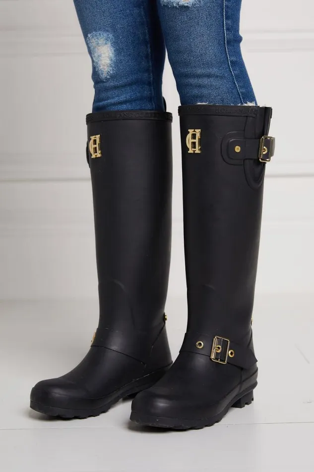 Women Sherpa Lined Regency Wellington Matte Black Holland Cooper Wellington Boots