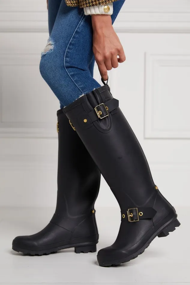Women Sherpa Lined Regency Wellington Matte Black Holland Cooper Wellington Boots