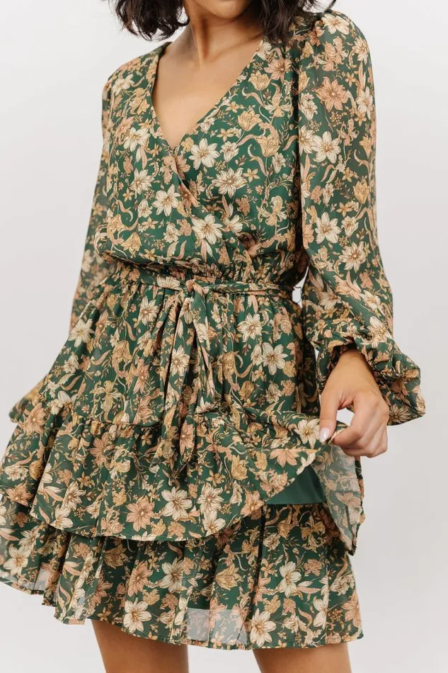Women Shirley Ruffle Mini Dress Green Floral Baltic Born Short Dresses Women Shirley Ruffle Mini Dress Green Floral Baltic Born Short Dresses