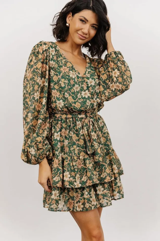Women Shirley Ruffle Mini Dress Green Floral Baltic Born Short Dresses Women Shirley Ruffle Mini Dress Green Floral Baltic Born Short Dresses