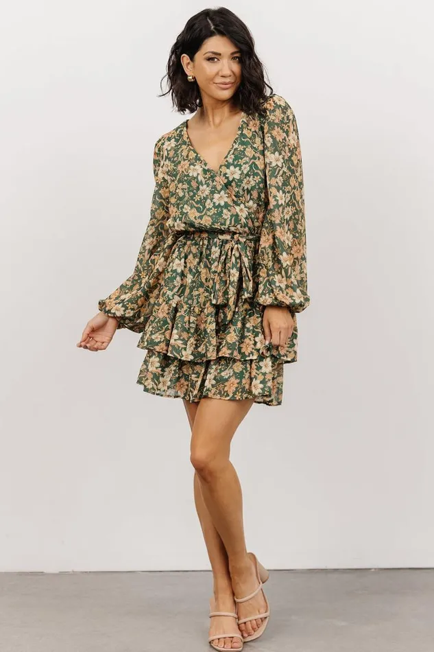Women Shirley Ruffle Mini Dress Green Floral Baltic Born Short Dresses Women Shirley Ruffle Mini Dress Green Floral Baltic Born Short Dresses