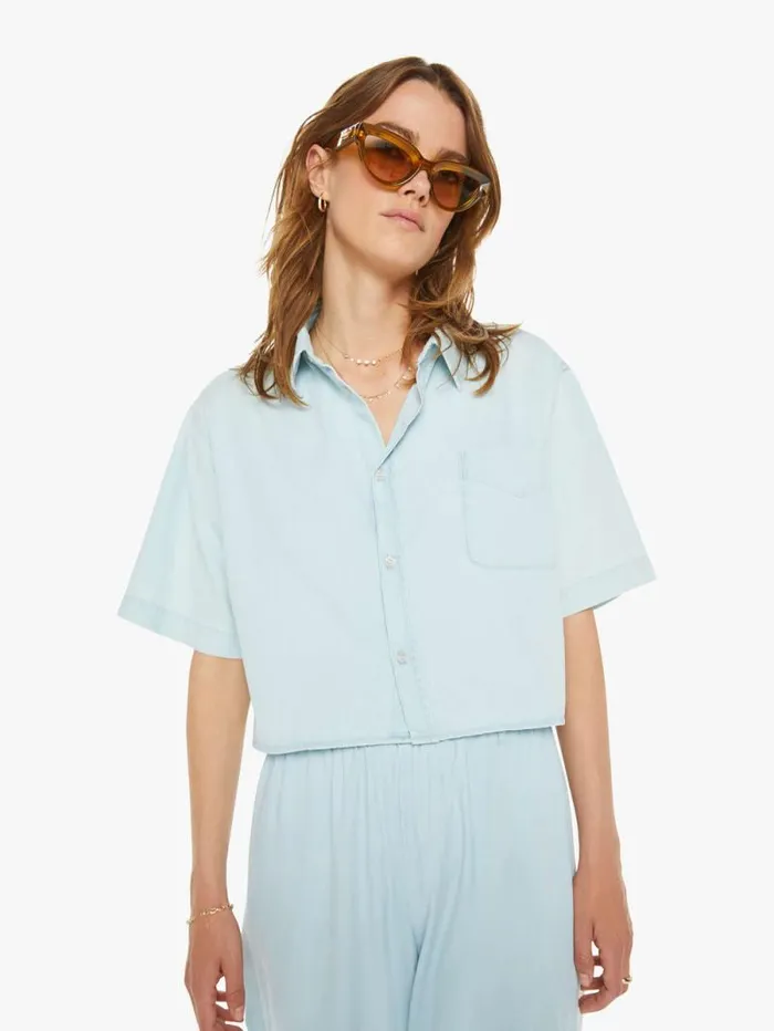 Women Shirts Mother Denim Cropped Button Up Charlie
