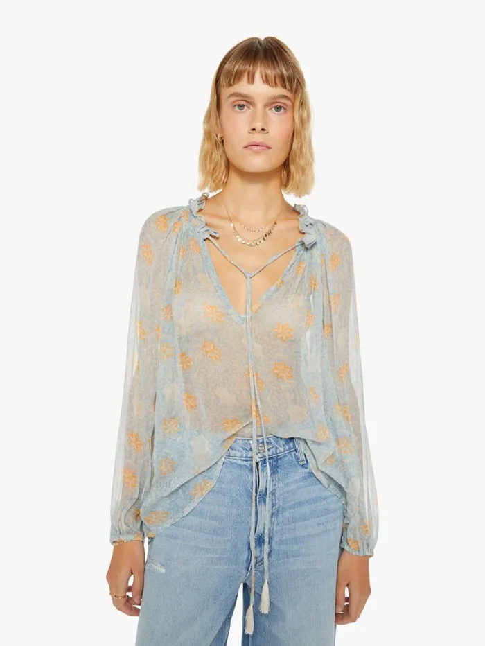 Women Shirts Mother Denim Penny Blouse Snowflake Print Tangerine