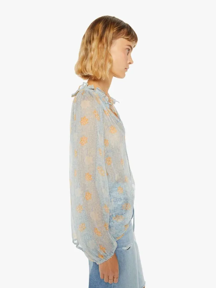 Women Shirts Mother Denim Penny Blouse Snowflake Print Tangerine