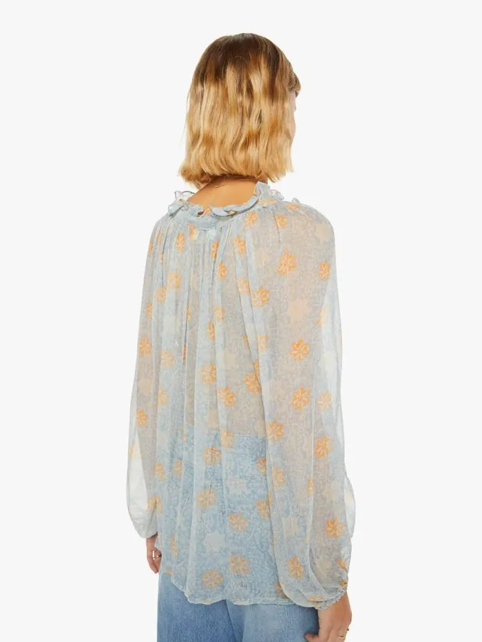 Women Shirts Mother Denim Penny Blouse Snowflake Print Tangerine