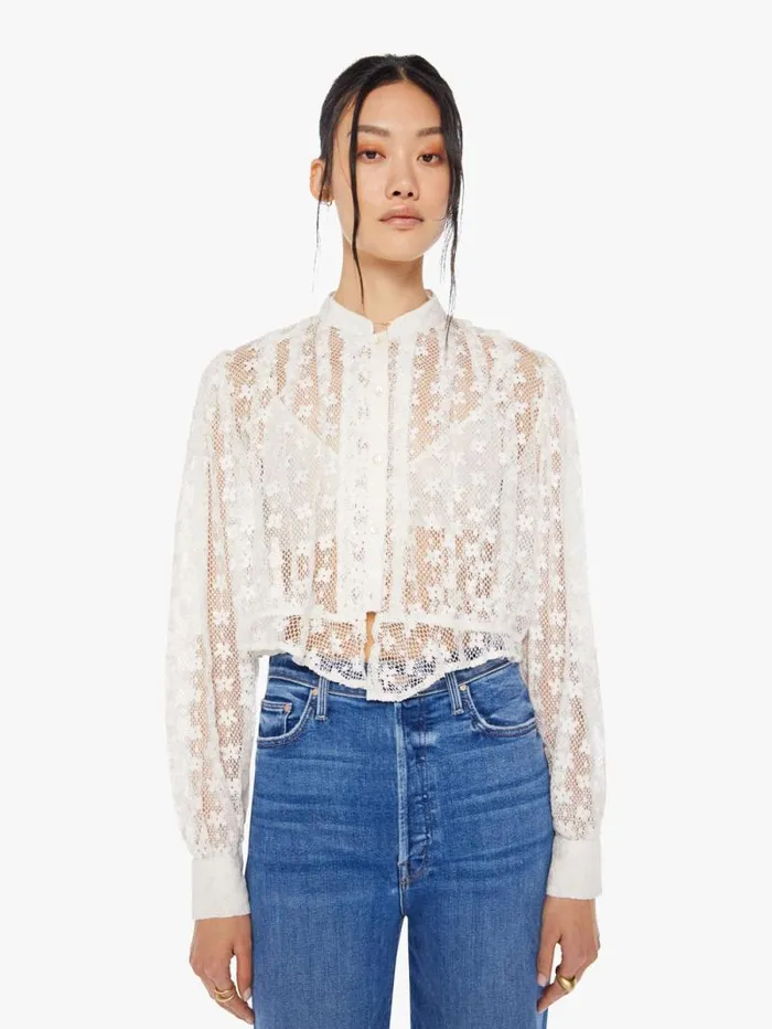 Women Shirts Mother Denim Ryland Baby Lace Blouse Ivory Bone