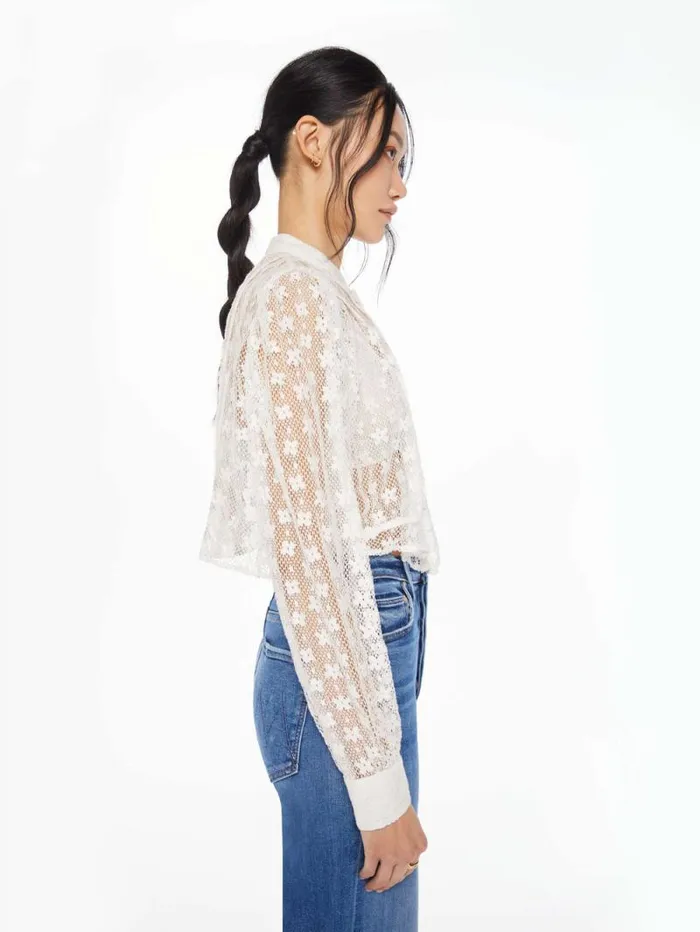 Women Shirts Mother Denim Ryland Baby Lace Blouse Ivory Bone