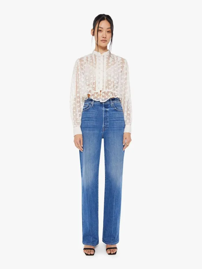 Women Shirts Mother Denim Ryland Baby Lace Blouse Ivory Bone