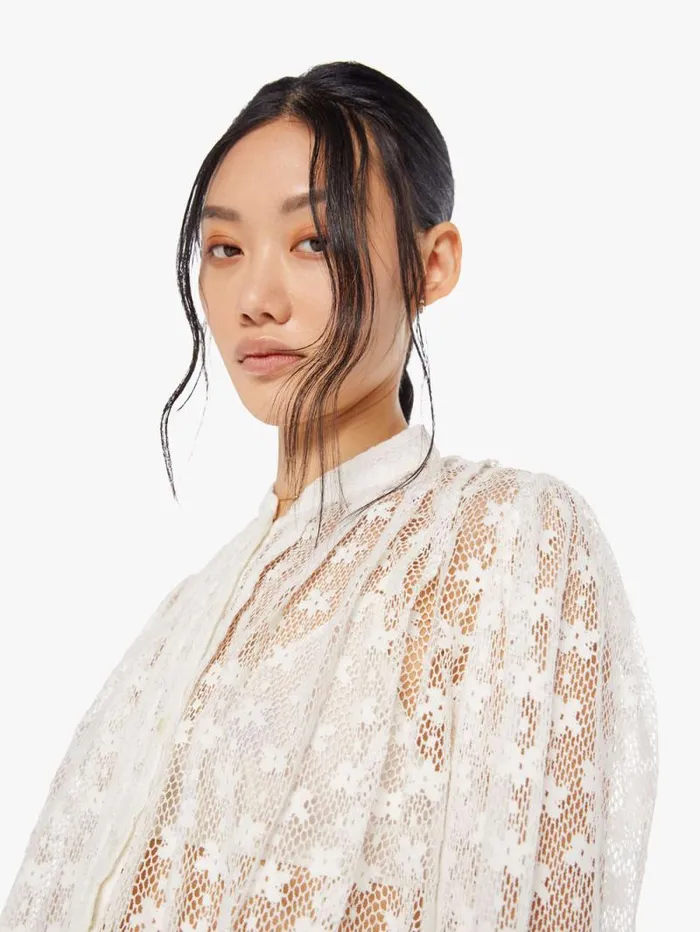 Women Shirts Mother Denim Ryland Baby Lace Blouse Ivory Bone