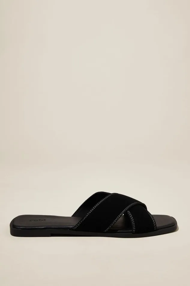 Women Shoes and Slippers Cotton On Cloverly Crossover Slide Black Micro