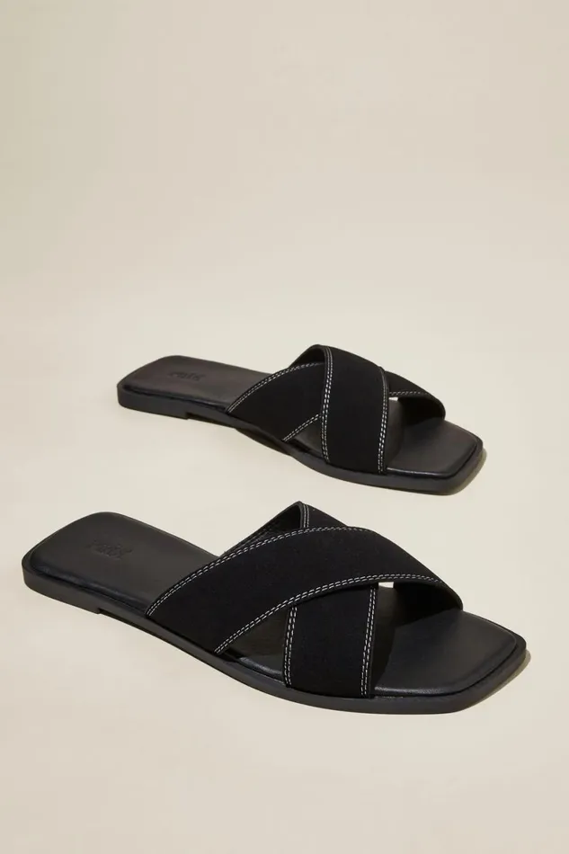 Women Shoes and Slippers Cotton On Cloverly Crossover Slide Black Micro